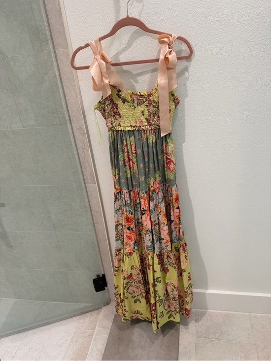 Free People Dresses & Skirts - Free People Floral Maxi Dress with Bow Straps - Green Multi